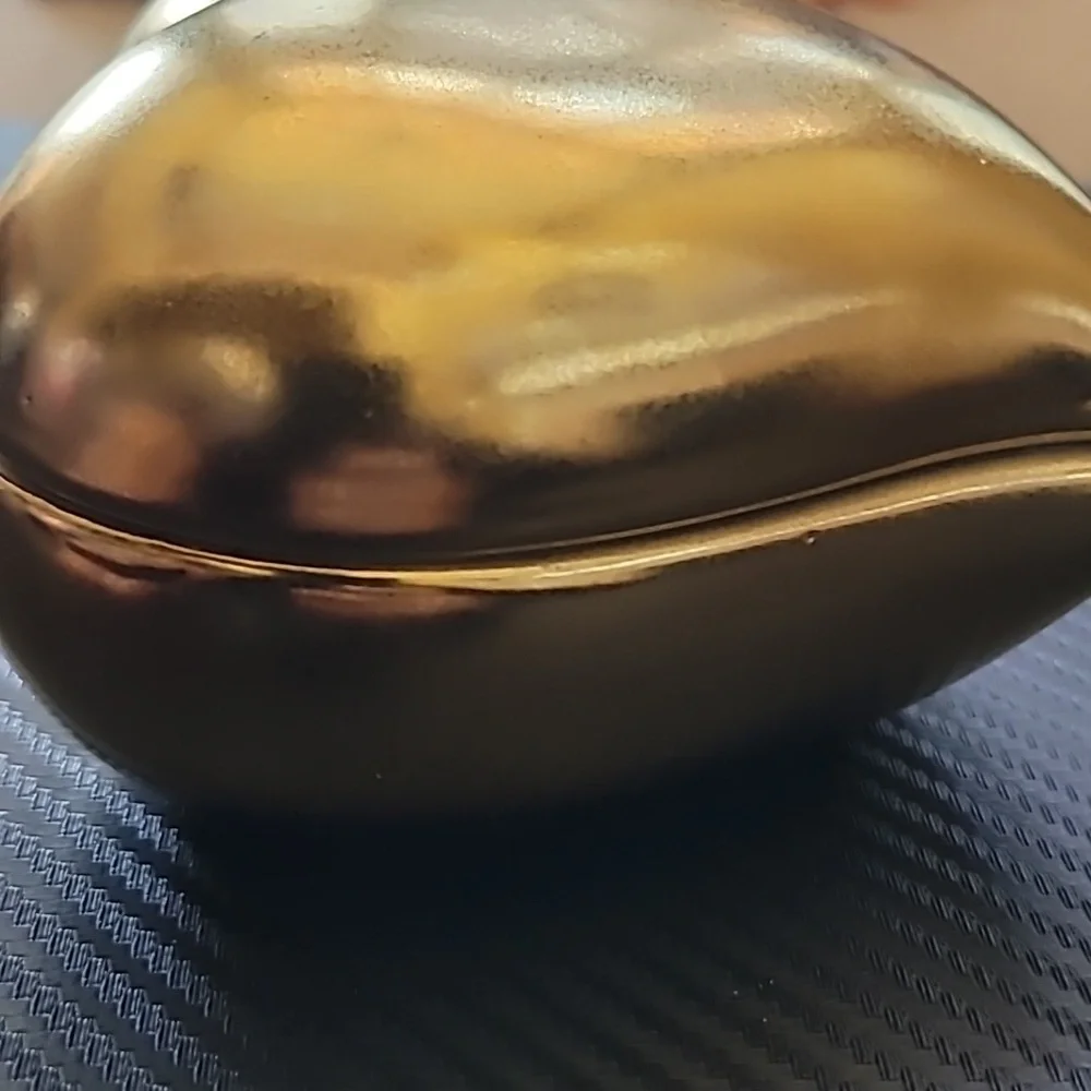 Gold Tone Ceramic Puffy Heart Jewelry Trinket Box